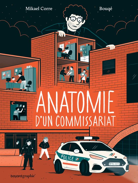 Couverture de la bande-dessinée Anatomie d'un commissariat écrite par Mikael Corre, illustrée par Bouqé et publiée chez Bayard Graphic'