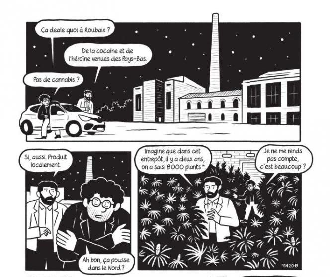 Planche de la bande-dessinée Anatomie d'un commissariat de Mikael Corre et Bouqé publiée chez Bayard Graphic' sur le thème du Canabis