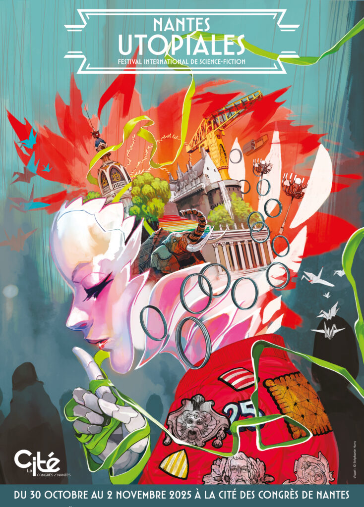 Affiche de l'édition 25 2025 des Utopiales par Stéphanie Hans qui travaille avec Marvel, Rageot, Hachette et a plublié Die et We called them giants à Nantes